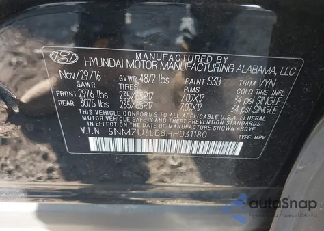 2017 Hyundai Santa Fe Sport 2.4L z USA, uszkodzony, nr VIN 5NMZU3LB8HH031180